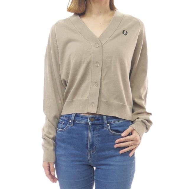 2025 秋冬新作！ FRED PERRY フレッドペリー カーディガン レディース Vネック コットン 綿100％ K1120 / V NECK CARDIGAN ベージュ