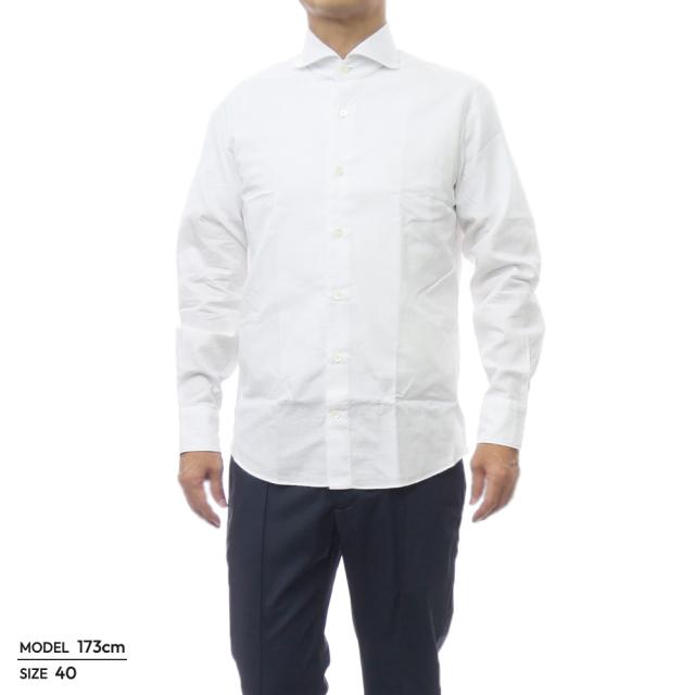 【Ei】Giannetto カッタウェイリネンシャツ Ｍ 白 コットンリネン カッタウェイシャツ【VINCI FIT】｜giannetto
