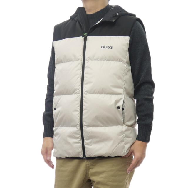 2025 秋冬新作！ HUGO BOSS ヒューゴボス メンズ ダウンベスト 50548711 10275028 / OW_Block-X Vest HD オフホワイト×ブラック