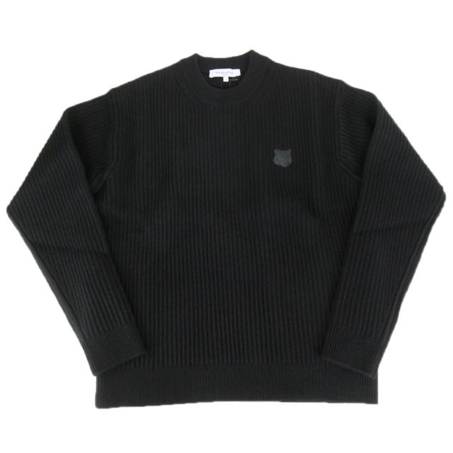 セールAW MAISON KITSUNE メゾンキツネ セーター メンズ クルーネック ニット PM00811 KT1149 / FOX HEAD WOOL RIBBED JUMPER ブラック_4