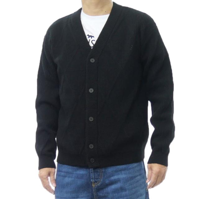 秋新作 MAISON KITSUNE メゾンキツネ カーディガン メンズ ニットカーディガン PM00505 KT1169 / TEXTURED WOOL ARGYLE CARDIGAN ブラック 2025秋冬新作 敬老の日 プレゼント ギフト