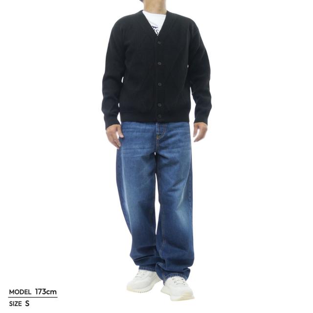 セールAW MAISON KITSUNE メゾンキツネ カーディガン メンズ ニットカーディガン PM00505 KT1169 / TEXTURED WOOL ARGYLE CARDIGAN ブラック_1