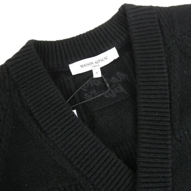 セールAW MAISON KITSUNE メゾンキツネ カーディガン メンズ ニットカーディガン PM00505 KT1169 / TEXTURED WOOL ARGYLE CARDIGAN ブラック_5