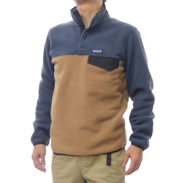 PATAGONIA パタゴニア メンズフリースプルオーバー 25551/M’S LW SYNCH SNAP-T P/O (メンズライトウェイトシンチラスナップTプルオーバー) ライトネイビー×ブラウン 2025秋冬新作