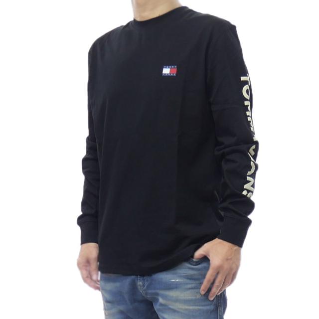 2025 秋冬新作！  JEANS トミージーンズ Tシャツ メンズ 長袖 クルーネック ロンT DM21591 ブラック