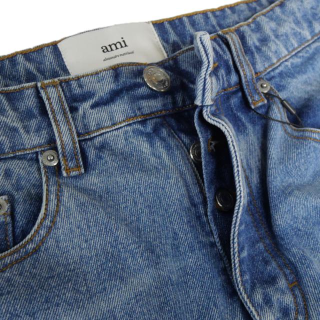 セールSS AMI PARIS アミパリス ジーンズ メンズ コットン 綿100％ HTR001.DE0046 デニム ユーズド加工 ブランド ロゴ カジュアル ブルー セールSS AMI PARIS アミパリス ジーンズ メンズ コットン 綿100