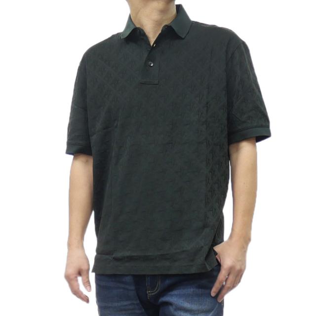 セールSS ARMANI EXCHANGE A/X アルマーニエクスチェンジ ポロシャツ 半袖 メンズ コットン 綿100％ XM000219 AF10337 総柄 ブランド ロゴ エンボス ダークグリーン