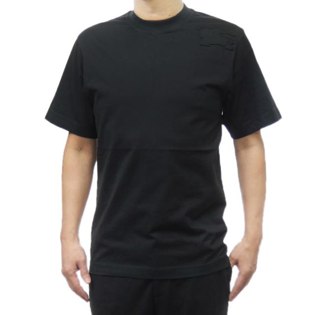 セールSS BURBERRY バーバリー Tシャツ メンズ 半袖 クルーネック コットン 綿100％ 81074591 ES24-MV-FOR2.6 無地 ワンポイント ブランド 同色ロゴ カジュアル おしゃれ ブラック