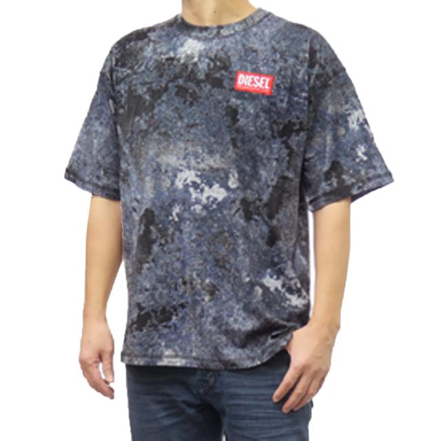 セールSS DIESEL ディーゼル Tシャツ メンズ 半袖 クルーネック コットン 綿100％ A16403 0QLAF / T-BOXT-R12 ネイビー×ブラック