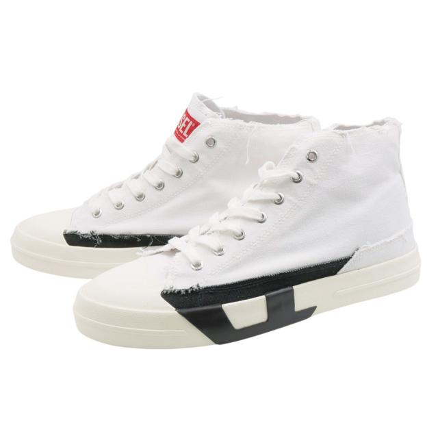 セールSS DIESEL ディーゼル メンズ スニーカー 靴 ハイカット Y03505 PR012 S-D-VERSE MID シューズ 靴 ユーズド加工 ブランド ロゴ カジュアル ストリート スポーティ ホワイト