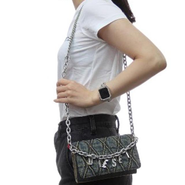 【DS25SS725】DIESEL 財布 X10281 P5570 CHARM-D WALLET STRAP CHARM-D WALLET STRAP Wallet purse in argyle quilted denim