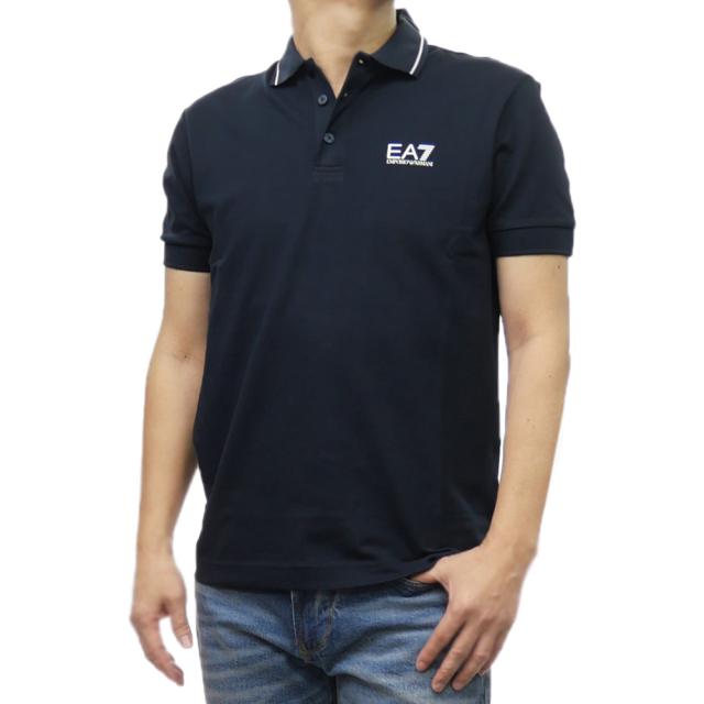 セールSS EMPORIO ARMANI エンポリオアルマーニ EA7 ポロシャツ 半袖 メンズ 鹿の子 8NPF16 PJVUZ ブランド ロゴ カジュアル スポーティ きれいめ 大きいサイズ ネイビー