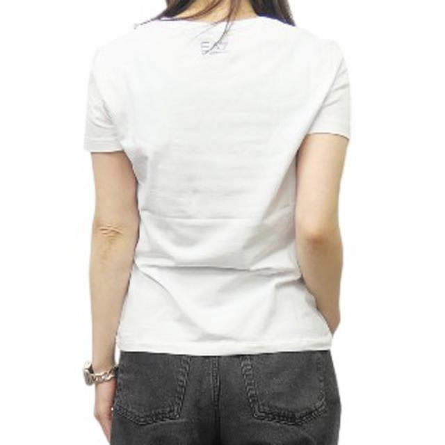 旧モデルセール！ EMPORIO ARMANI エンポリオアルマーニ EA7 Tシャツ レディース トップス 半袖 ラウンドネック 7W000183 AF10373 ブランド スパンコール ロゴ グラデーション カジュアル スポーティ ジム ホワイト_3