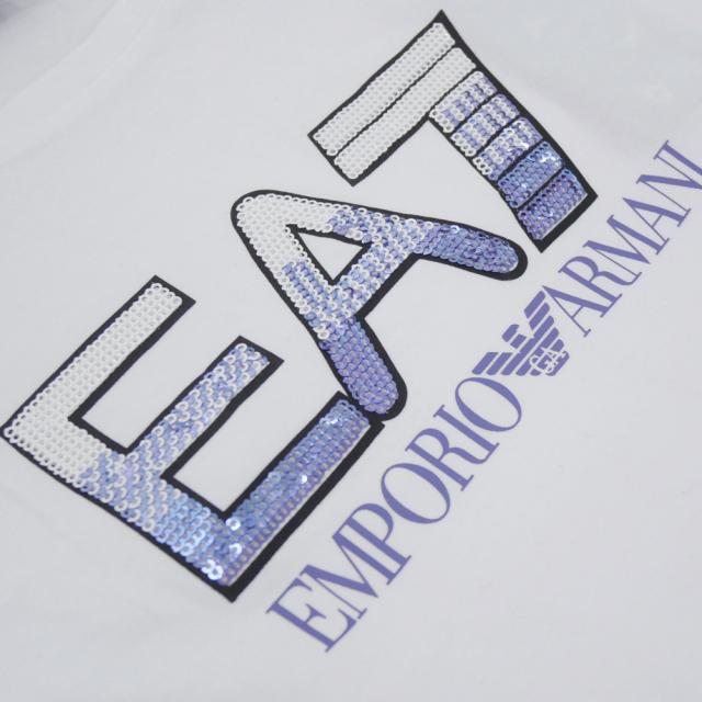 旧モデルセール！ EMPORIO ARMANI エンポリオアルマーニ EA7 Tシャツ レディース トップス 半袖 ラウンドネック 7W000183 AF10373 ブランド スパンコール ロゴ グラデーション カジュアル スポーティ ジム ホワイト_6