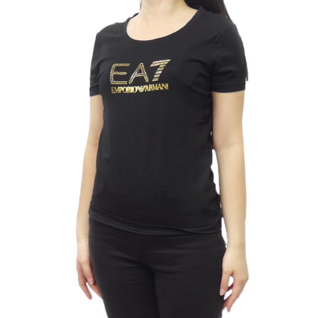 【○％OFF！】EMPORIO ARMANI エンポリオアルマーニ EA7 レディースラウンドネックTシャツ 8NTT67 TJDQZ ブラック 2025春夏新作の通販は 9,438円