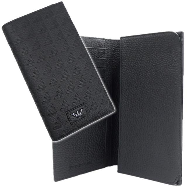 セールSS EMPORIO ARMANI エンポリオアルマーニ 財布 メンズ 二つ折り長財布（小銭入れ付き） EM001742 AF14774 総柄 ブランド ロゴ エンボス ビジネス ブラック