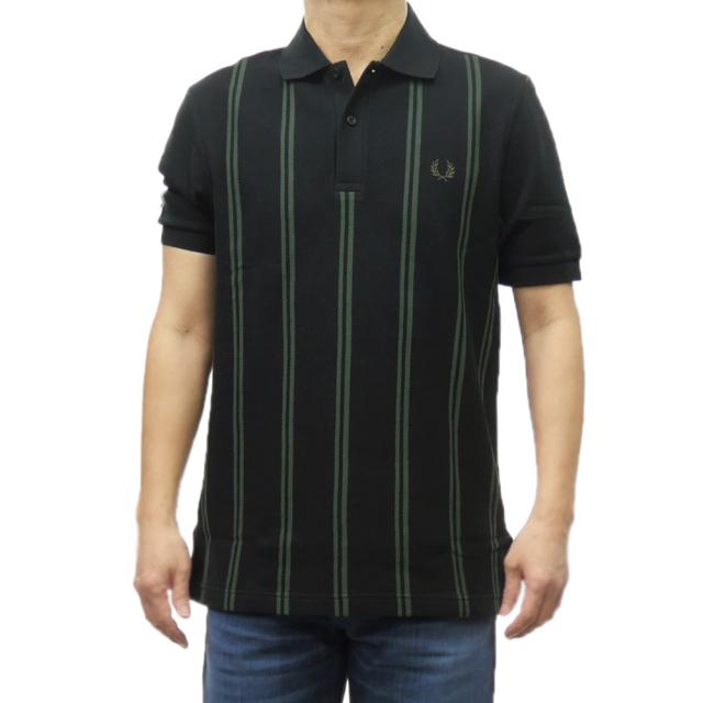 セールSS FRED PERRY フレッドペリー ポロシャツ 半袖 メンズ 鹿の子 コットン 綿100％ ストライプ M9881 STRIPED POLO SHIRT ブランド ロゴ 刺繍 カジュアル スポーティ 大きいサイズ ブラック