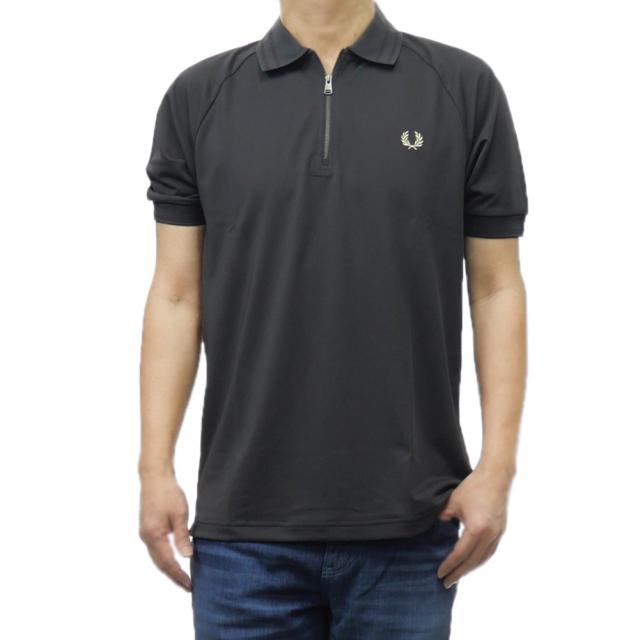 セールSS FRED PERRY フレッドペリー ポロシャツ 半袖 メンズ ハーフジップ M9869 ZIP NECK POLO SHIRT 無地 ワンポイント ブランド ロゴ 刺繍 カジュアル スポーティ きれいめ グレー
