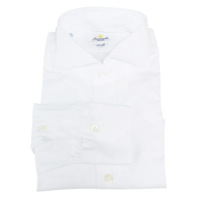 セールSS GIANNETTO ジャンネット カッタウェイシャツ メンズ コットン 綿100％ 長袖 AC103 VINCI FIT WASH ワイシャツ ブランド 上品 ビジネス きれいめ 無地 ホワイト