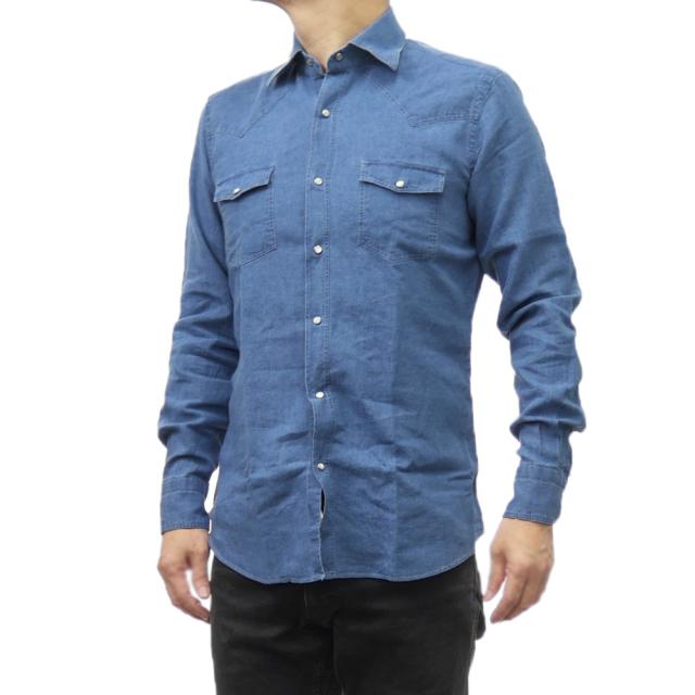 セールSS GIANNETTO ジャンネット カッタウェイシャツ メンズ 51369 / SLIMFIT WASH CHIARO デニムブルー