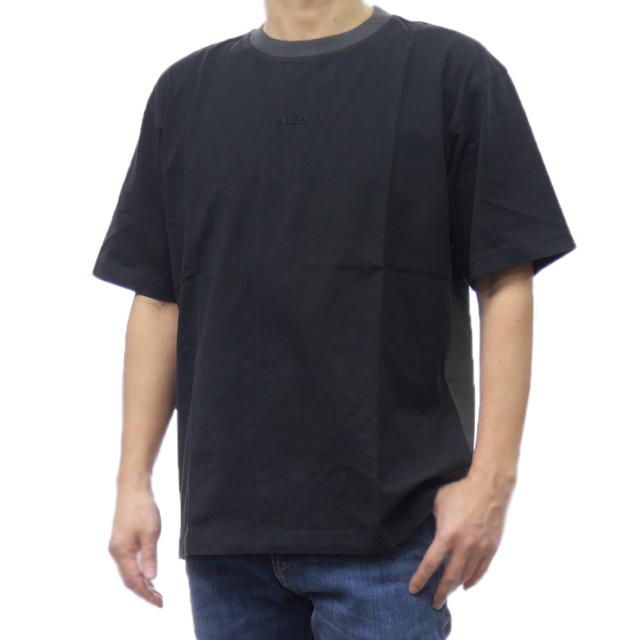 セールSS HUGO BOSS ヒューゴボス Tシャツ メンズ 半袖 クルーネック コットン 綿100％ 5053281 10260080 Te Block 同色ロゴ 刺繍 ブラック