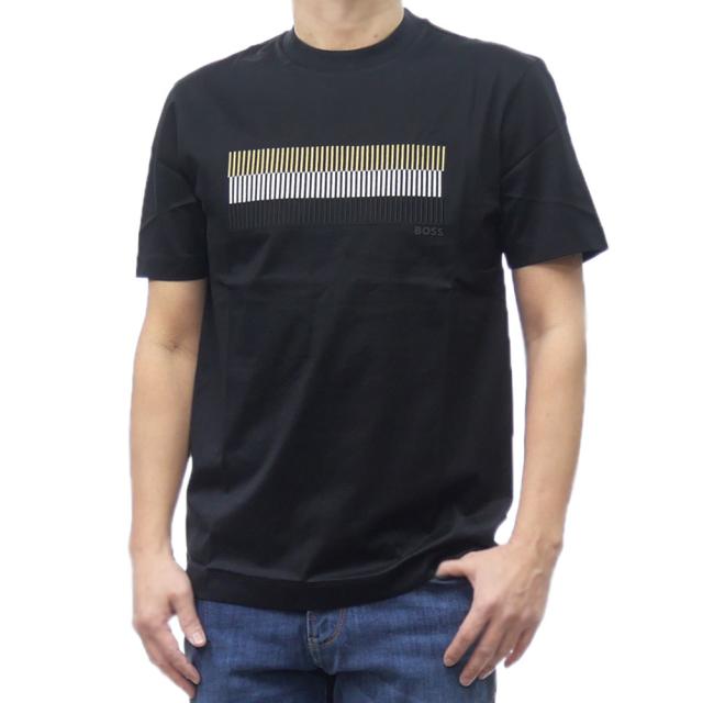 セールSS HUGO BOSS ヒューゴボス Tシャツ メンズ 半袖 クルーネック コットン 綿100％ 50531862 10269642 C-Thompson209 ロゴ プリント ブラック