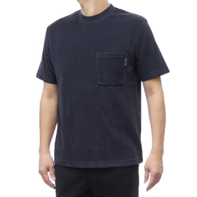 セールSS HERNO ヘルノ Tシャツ メンズ 半袖 クルーネック JG000226U 50081 タオル生地 ブランド ロゴ メタルプレート 大きいサイズ ネイビー