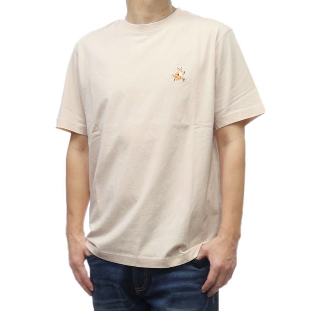 セールSS MAISON KITSUNE メゾンキツネ Tシャツ メンズ 半袖 クルーネック コットン 綿100％ MM00125 KJ0008 SPEEDY FOX PATCH COMFORT TEE SHIRT 無地 ワンポイント ブランド ロゴ カジュアル おしゃれ 大きいサイズ ピンクベージュ