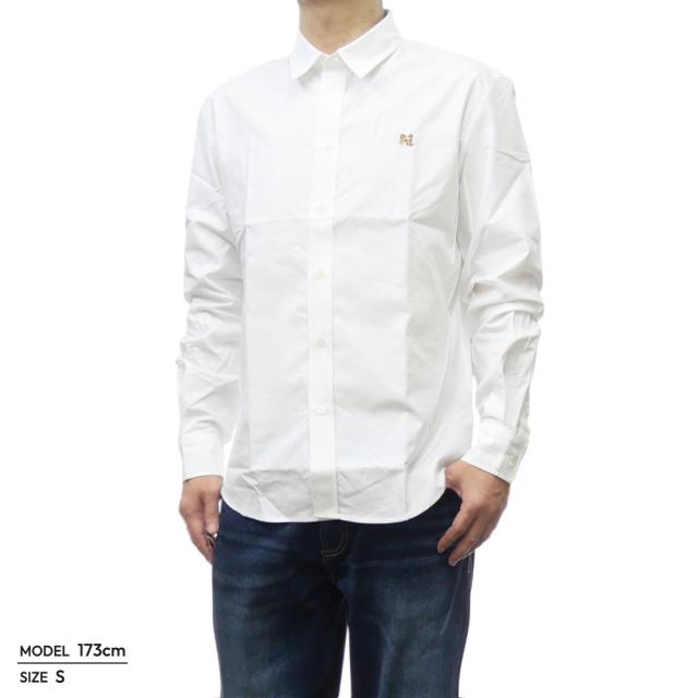 旧モデルセール！ MAISON KITSUNE メゾンキツネ ドレスシャツ メンズ コットン 綿100％ 長袖 MM00408 WC5012 FOX HEAD EMBROIDERY CASUAL SHIRT 無地 ワンポイント ブランド ロゴ 刺繍 カジュアル きれいめ シャツ 上品 ビジネス ホワイト_1
