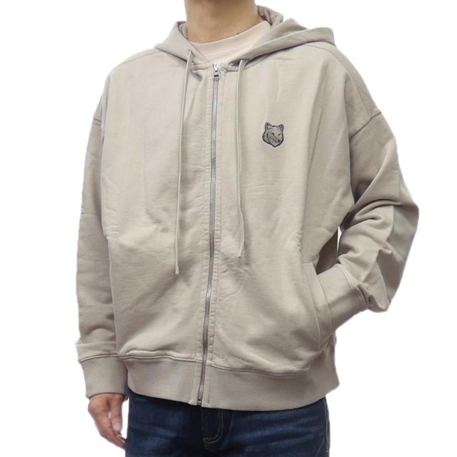 セールSS MAISON KITSUNE メゾンキツネ パーカー メンズ 長袖 ジップアップ コットン 綿100％ OM02138 KM0001 BOLD FOX HEAD PATCH FULLZIP OVERSIZE HOODIE 無地 ワンポイント ブランド ロゴ グレージュ