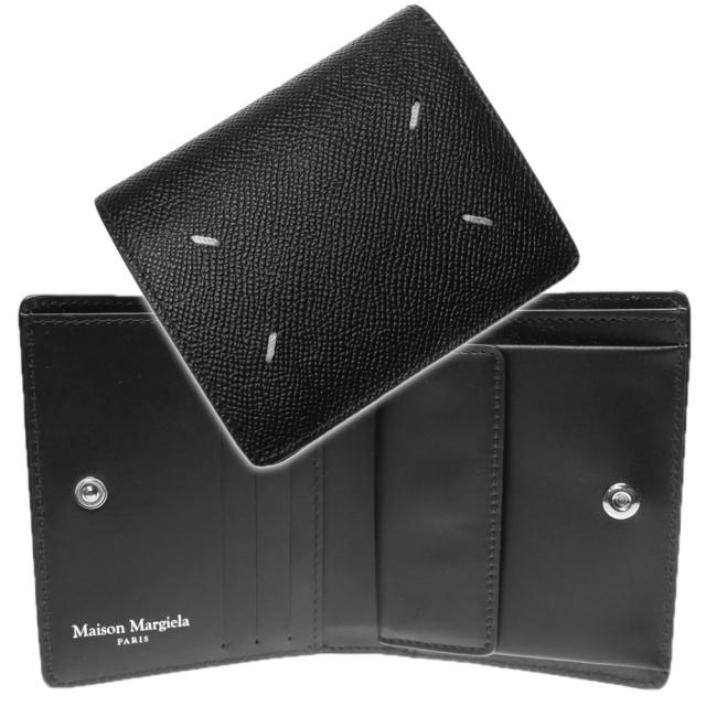 メゾンマルジェラ 4ステッチ 二つ折り財布 ブラック レザー 男女兼用 大人気 Maison Margiela メゾンマルジェラ MAISON MARGIELA 財布 二
