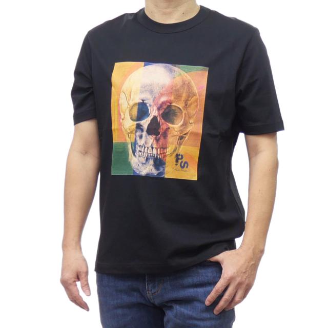 セールSS PS PAUL SMITH ポールスミス Tシャツ メンズ 半袖 クルーネック コットン 綿100％ M2R 220X PP4703 ブランド プリント 大きいサイズ ブラック