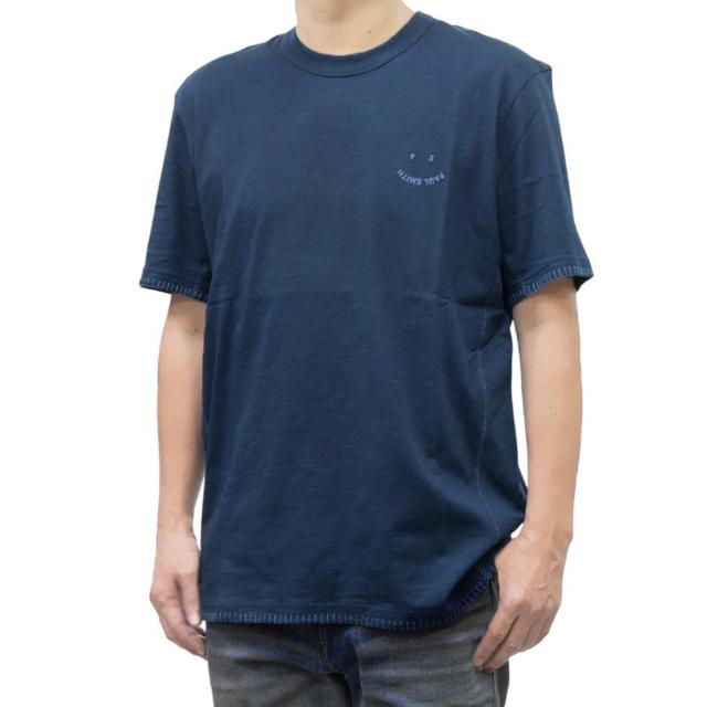 セールSS PS PAUL SMITH ポールスミス Tシャツ メンズ 半袖 クルーネック コットン 綿100％ M2R 215ZE P22355 無地 ワンポイント ブランド ロゴ 刺繍 ステッチ カジュアル スポーティ 大きいサイズ ブルー