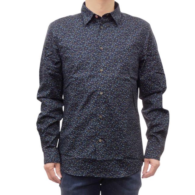 セールSS PAUL SMITH ポールスミス テーラードシャツ メンズ 長袖 M2R 149T P22283 総柄 ビジネス シャツ きれいめ カジュアル 大きいサイズ ネイビー