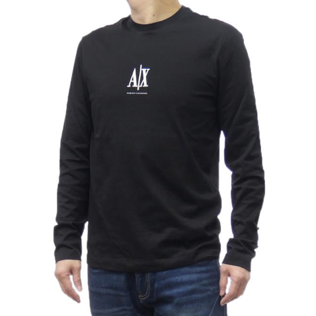 ARMANI EXCHANGE A/X アルマーニエクスチェンジ Tシャツ メンズ クルーネック ロングTシャツ ロンT 長袖 トップス 綿100％ XM000364 AF12308 ブラック 定番人気商品