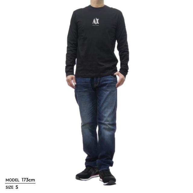ARMANI EXCHANGE A/X アルマーニエクスチェンジ Tシャツ メンズ クルーネック ロングTシャツ ロンT 長袖 トップス 綿100％ XM000364 AF12308 ブラック 定番人気商品_1