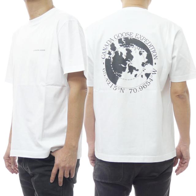 CANADA GOOSE カナダグース Tシャツ メンズ 半袖 綿100％ クルーネックTシャツ 1328M1 / NOVO T-SHIRT WITH BACK GRAPHIC ホワイト 2026春夏新作