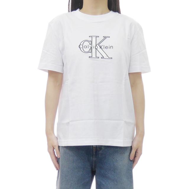 CALVIN KLEIN JEANS カルバンクラインジーンズ カルバンクライン レディース Tシャツ トップス クルーネックTシャツ 半袖 綿100％ 47E819G ホワイト 2026春夏新作