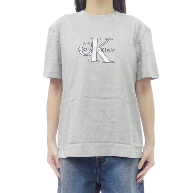 CALVIN KLEIN JEANS カルバンクラインジーンズ カルバンクライン レディース Tシャツ トップス クルーネックTシャツ 半袖 綿100％ 47E819G グレー 2026春夏新作
