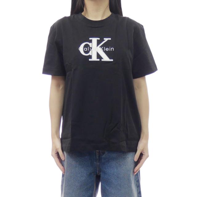 CALVIN KLEIN JEANS カルバンクラインジーンズ カルバンクライン レディース Tシャツ トップス クルーネックTシャツ 半袖 綿100％ 47E819G ブラック 2026春夏新作