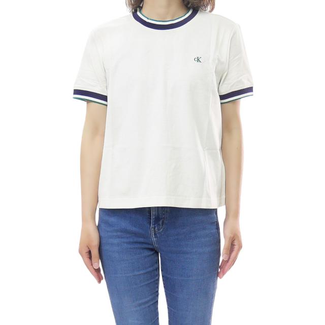 CALVIN KLEIN JEANS カルバンクラインジーンズ カルバンクライン レディース Tシャツ クルーネックTシャツ 半袖 トップス 47F226G アイボリー 2026春夏新作