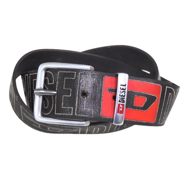 DIESEL ディーゼル ベルト メンズ レディース ユニセックス レザーベルト X10427 P6812 / B-BISCOTTO OUTLINE ブラック 定番人気商品