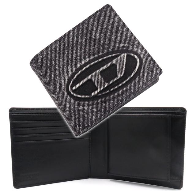 DIESEL ディーゼル メンズ二つ折り財布（小銭入れ付き） X10610 P8764 / 1DR BI FOLD COIN S 3D ブラック 2026春夏新作