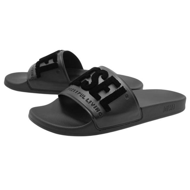 DIESEL ディーゼル サンダル メンズ シャワーサンダル Y03844 PR525 / SA-MAYEMI FLOCK ブラック 2026春夏新作
