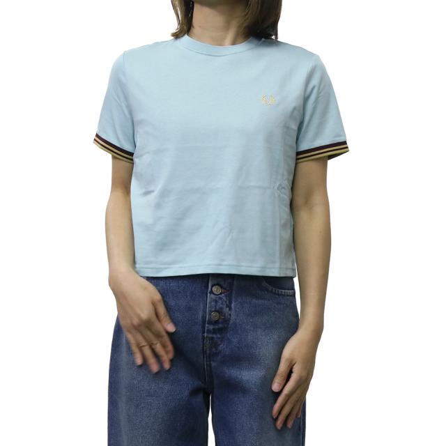 FRED PERRY フレッドペリー Tシャツ レディース トップス クルーネックTシャツ 半袖 綿100％ G2162 / TIPPED T-SHIRT ブルー 2026春夏新作