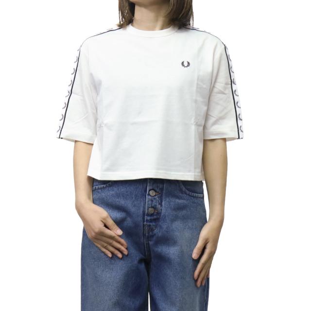 FRED PERRY フレッドペリー Tシャツ レディース トップス クルーネックTシャツ 半袖 綿100％ G2160 / TAPED T-SHIRT ホワイト 2026春夏新作