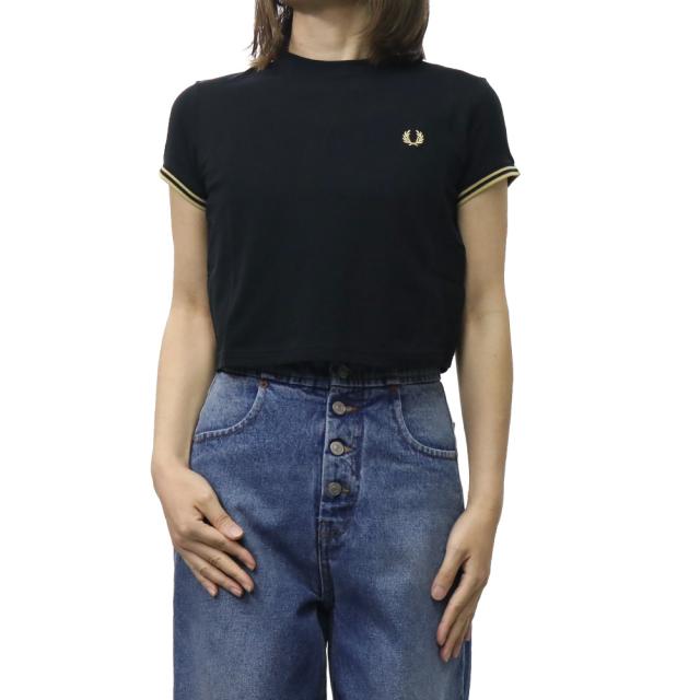 FRED PERRY フレッドペリー Tシャツ レディース トップス クルーネックTシャツ 半袖 綿100％ G2171 / TIPPED PIQUE T-SHIRT ブラック 2026春夏新作