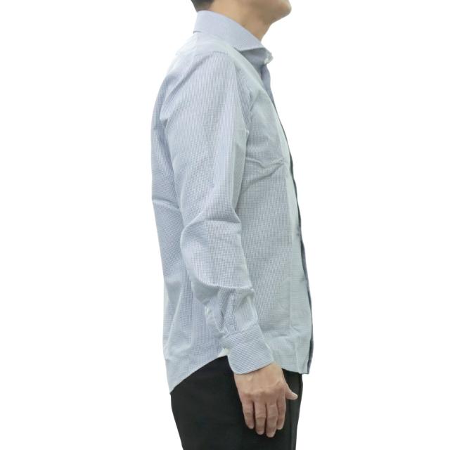 GIANNETTO ジャンネット メンズ カッタウェイシャツ 長袖 綿100％ AC160 / VINCI FIT WASH ブルー×ホワイト 2026春夏新作_2