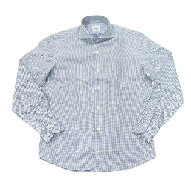 GIANNETTO ジャンネット メンズ カッタウェイシャツ 長袖 綿100％ AC160 / VINCI FIT WASH ブルー×ホワイト 2026春夏新作_4