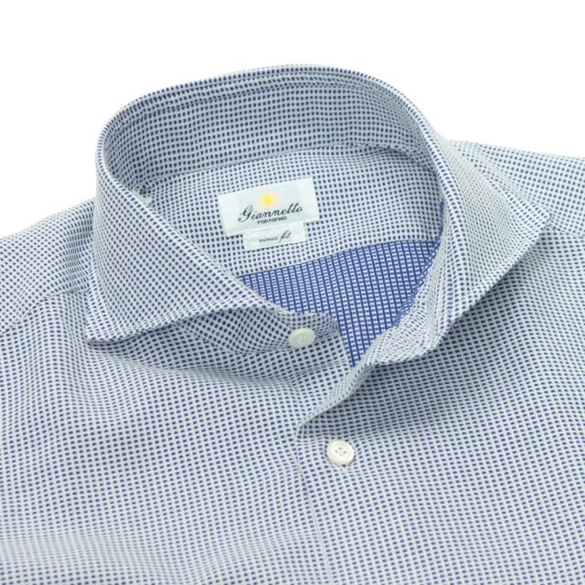 GIANNETTO ジャンネット メンズ カッタウェイシャツ 長袖 綿100％ AC160 / VINCI FIT WASH ブルー×ホワイト 2026春夏新作_5